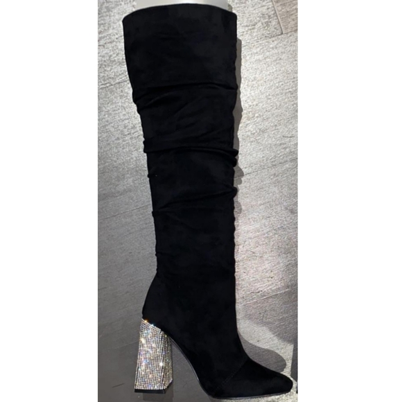 𝙇𝙖𝙨𝙩 5.5, 6, 6.5 & 7💎Diamond Heel Knee High Boot - BLACK - Picture 2 of 14